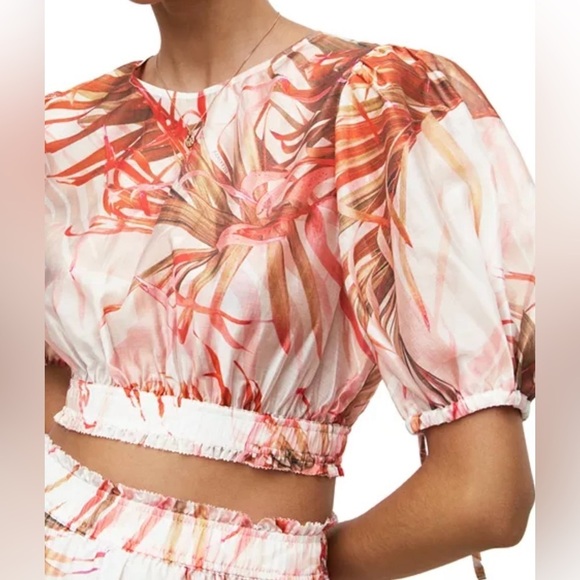 ALLSAINTS Astria Luar Top Sheer Tropical Cropped Pink Blouse Size 2 NWT - Picture 3 of 14